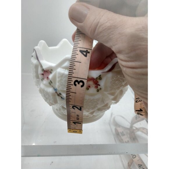 Westmoreland Milk Glass Bowl With Hand-Painted Floral Design & Sawtooth Edge - Picture 6 of 7